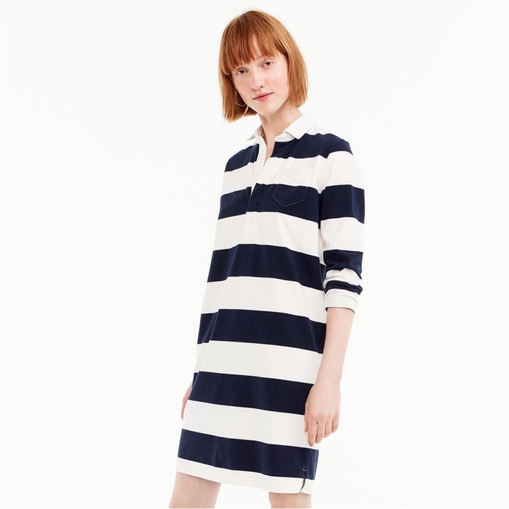 J. Crew Navy and White Striped Rugby Shirt Dress